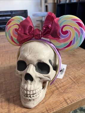 Disney Multicolor Candy Swirl Ear Headband with Shiny Pink Bow - plastic ears